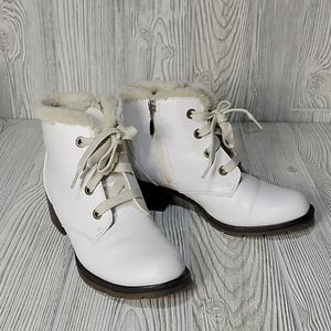 Weatherproof CLARA White Faux Fur Lace Up Boots